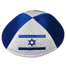 Load image into Gallery viewer, National Olympic Committee of Israel Klipped Kippah® - Royal Blue and White Mesh